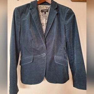 Talbots Womens Velveteen Poplin One Button Blazer Blue/Green Size 4